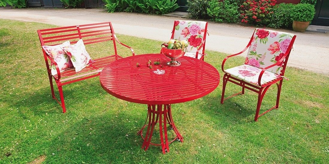 elegantes Gartenset mit rundem Gartentisch aus Edelstahl, Pulverbeschichtete Verarbeitung und wetterbeständig von LaSedia